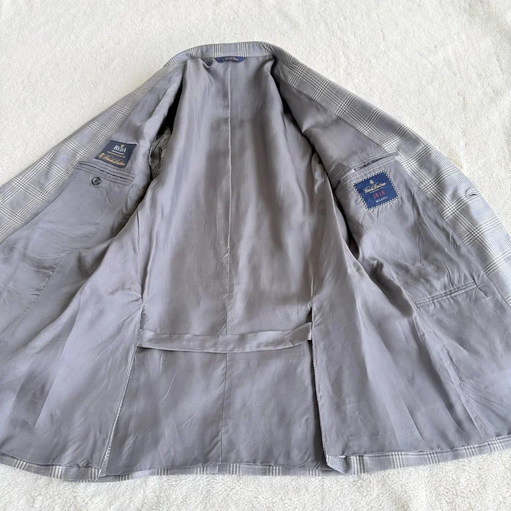 Brooks Brothers 1818 Reda Wool Plaid Gray Blue Long Sleeve Blazer 40R